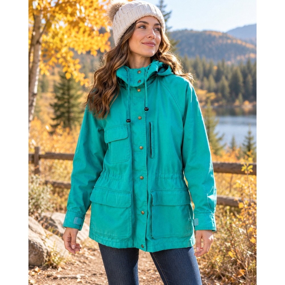 Vintage 90s Eddie Bauer Womens S Teal Wool Lined Hooded Mountain Parka Jacket